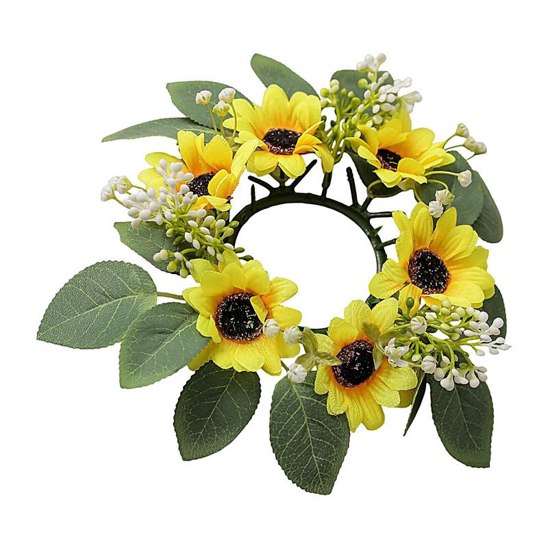 Candle Holder Supplies - Artificial Sunflower Candle Rings Wreath Decorative