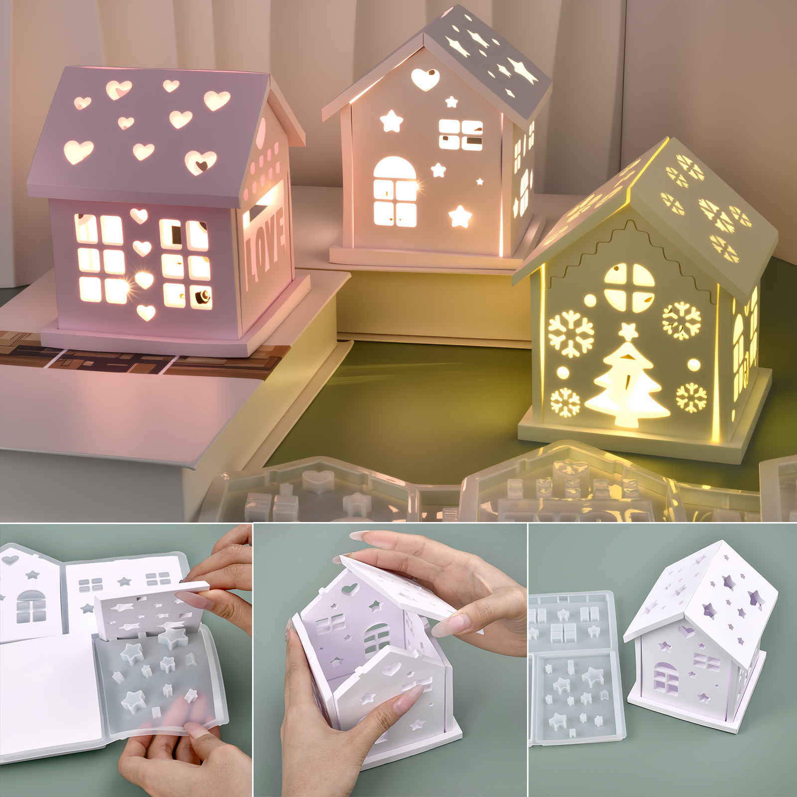 Candle Holder Supplies - 3D House Silicone Mold DIY Christmas