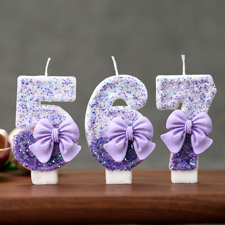 Candle Supply - Creative Glitter Gradual Purple Bow 0-9