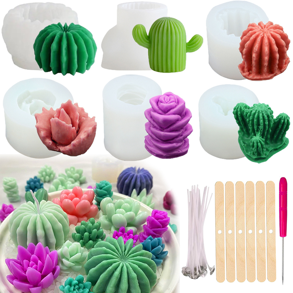 Candle Supplies Tins - 6pcs Succulent Silicone Candle Molds 3D