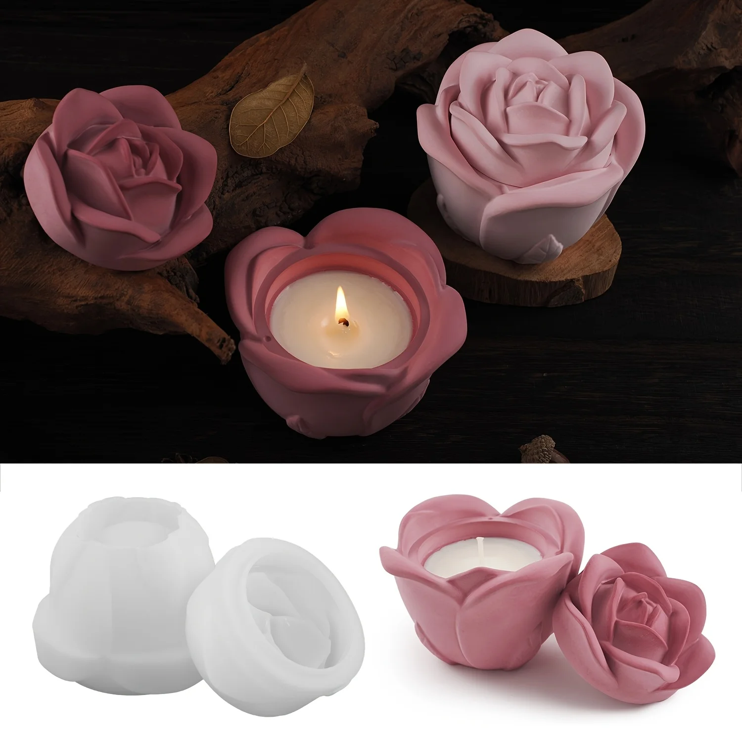 2-Piece Set Rose Shaped Silico - đánh giá và giá Candle Holder Supplies