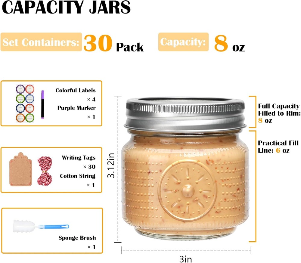 30 Pack 8 oz Mason Jars with L - đánh giá và giá Mason Jar 8Oz